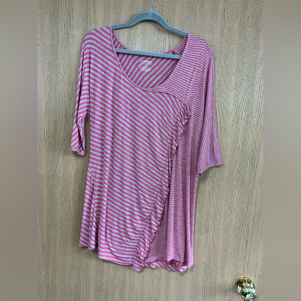 Lane Bryant Pink and Gray Striped Long Sleeve Top